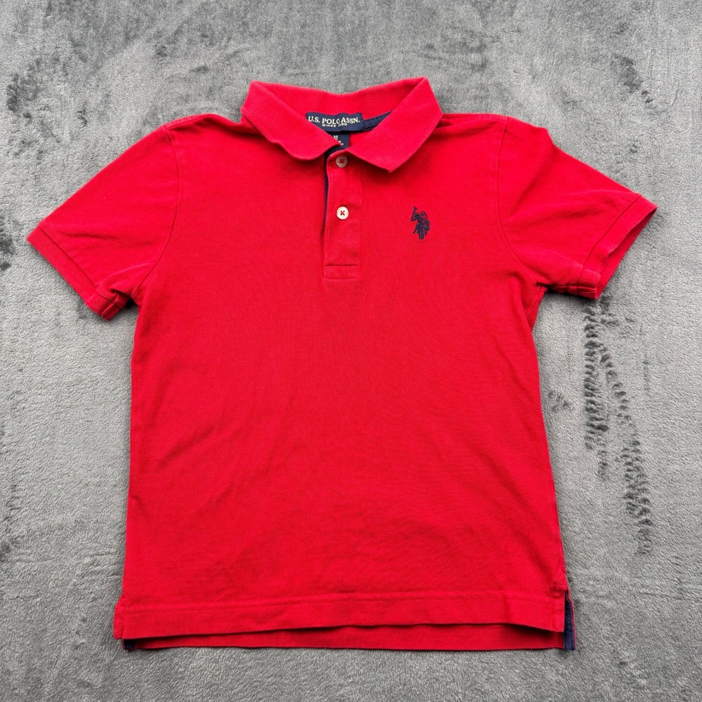 US Polo Assn Polo Shirt Kids Size M 8 Red Short Sleeve Embroidered Logo Exc